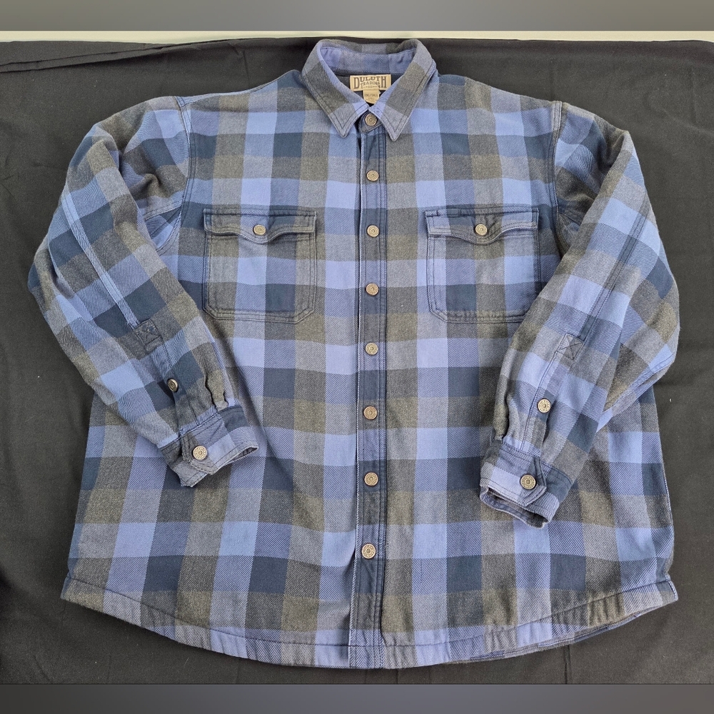 Duluth Heavyweight Jacket Mens 2XLT Blue Long Sleeve Button Up Plaid Flannel